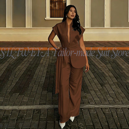 Modern Women Suits For Wedding Business Fashion 2 Pieces Sets Elegant Women's Sets Outfits Short Sleeves Jacket Pants Customized Good Vibrations