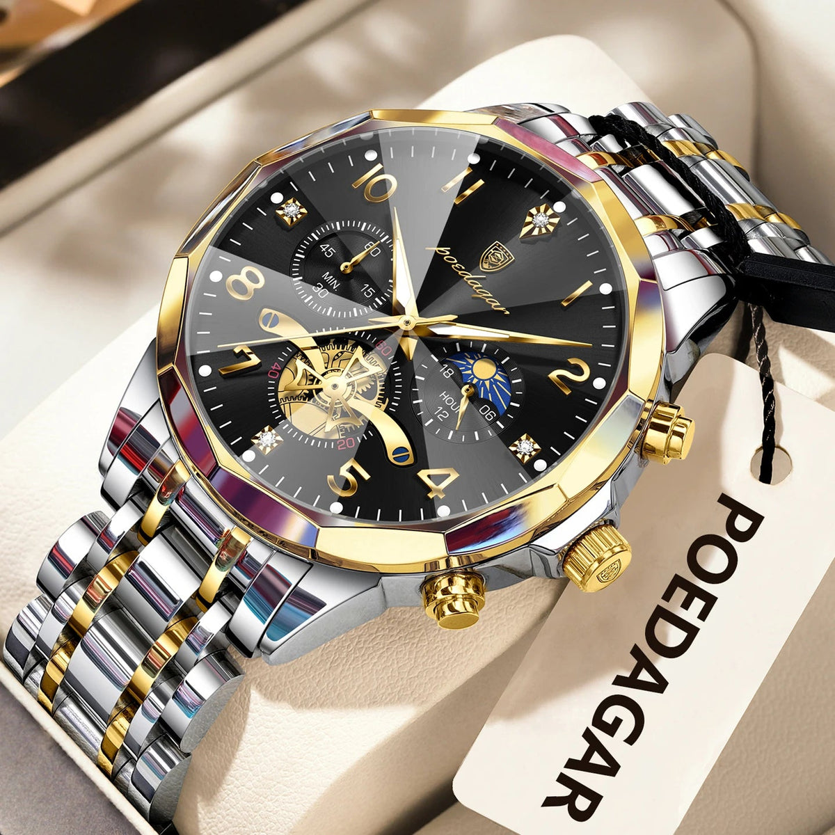 POEDAGAR Luxury High Quality Man Wristwatch Chronograph Stainless Steel Quartz Men's Watches Waterproof Luminous Men Clock Reloj Good Vibrations