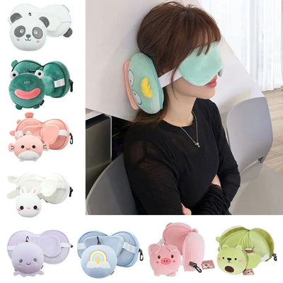 Creative 2 in 1 Eye Mask Neck Pillow Cartoon Soft Travel Eye Cover Airplane Head Pillow for Travel&Office