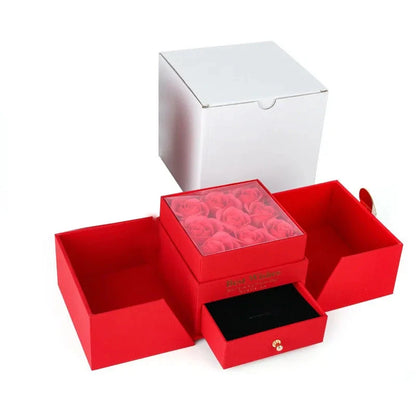 Birthday Gift for Girlfriend - 9 Rose Jewelry Box with Drawer Storage, Quadrilateral Spray-Painted Plastic Design, Perfect for H Good Vibrations