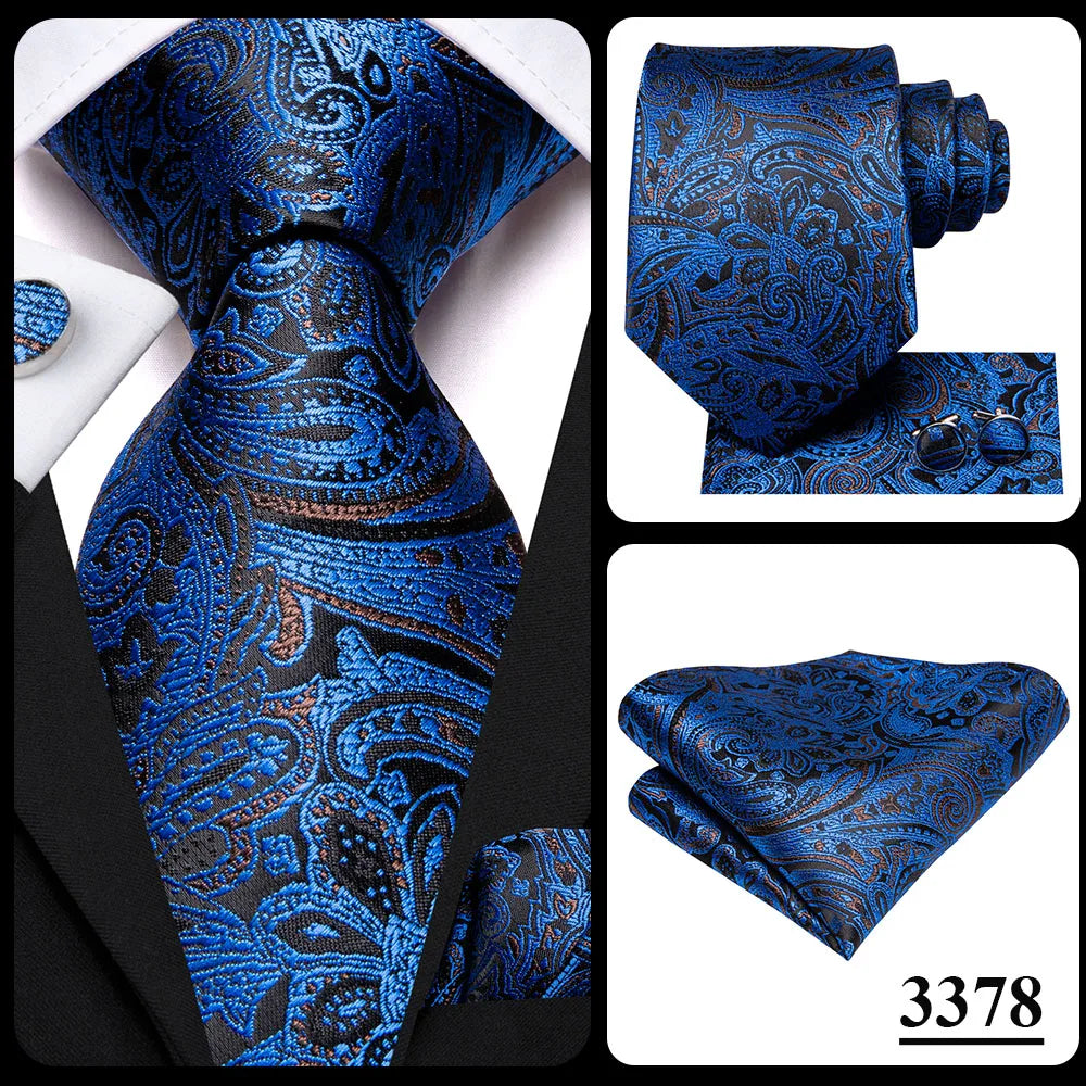 Hi-Tie Navy Blue Solid Paisley Silk Wedding Tie For Men Hanky Cufflink Mens Necktie Set Business Party New Design Dropshipping Good Vibrations