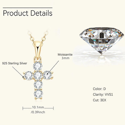 Cross Necklace Pendant Moissanite Diamond 925 Silver Woman Accessories Friendship Gift Catholic Christian Fine Jewelry Good Vibrations