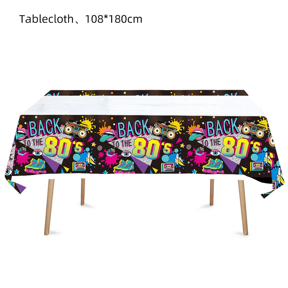 80s Party Table Covers Disposable Plastic Tablecloths Back to The 80s Party Supplies Decorations 80's Theme Disposable Tableware Good Vibrations