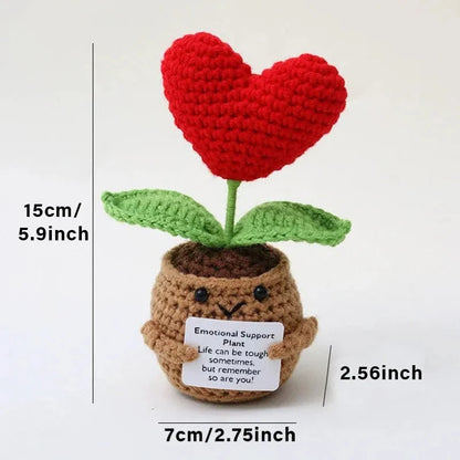 Positive Energy Pocket Hug Crochet Doll, Mini Handmade Knitted Plush Potato Turtle Vegetable Duck Funny Support Gift with Card Good Vibrations