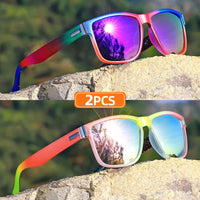 2pcs Classic Square Frame Sunglasses, Gradient Color, Full Rim, Polycarbonate Frame, TAC Lens, Polarizer, Sports Style Good Vibrations
