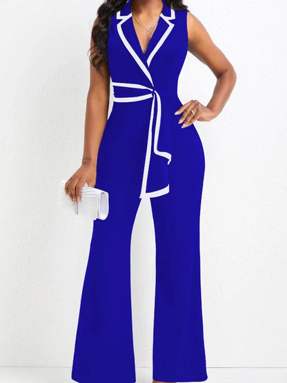 Women's Overalls Outfits Full Length New Fashion 2025 Summer V Neck Elegant Sleeveless Office Lady Jumpsuit Wide Leg Pants Good Vibrations