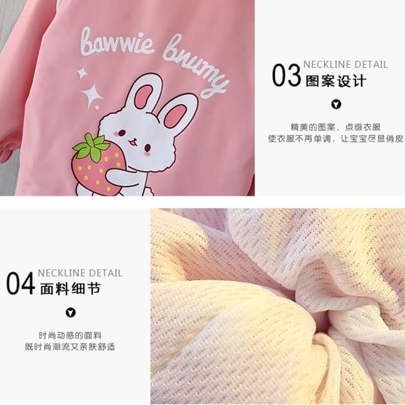 Strawberry Rabbit Baby Girls Jacket Cute Cartoon Windproof Outerwear Hooded Zipper Girls Coat 1 2 3 4 5 6 Years New Kids Clothes Good Vibrations