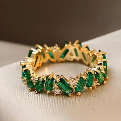 Bright Green Cubic Zirconia Ring Female Engagement Party Jewelry Noble Lady Fashion Wedding Ceremony Accessories Gift Good Vibrations