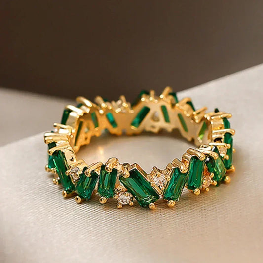 Bright Green Cubic Zirconia Ring Female Engagement Party Jewelry Noble Lady Fashion Wedding Ceremony Accessories Gift Good Vibrations
