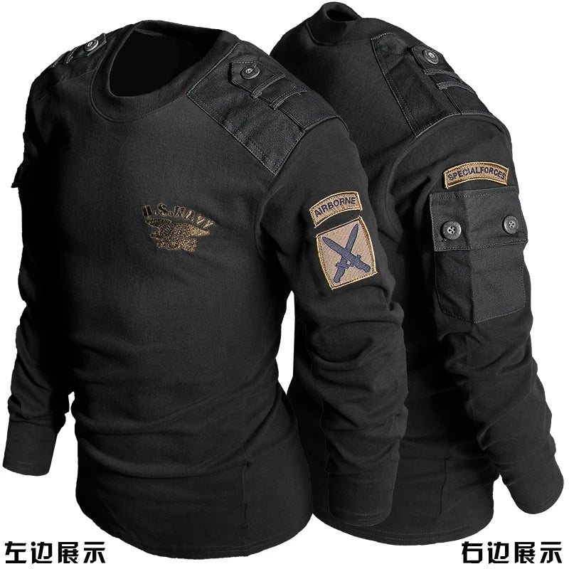 Army Tactical T-shirt Men's Spring Autumn Long Sleeve Military T Shirt Combat Clothes Uniform Tops Round Neck Cotton Tee 4XL Good Vibrations