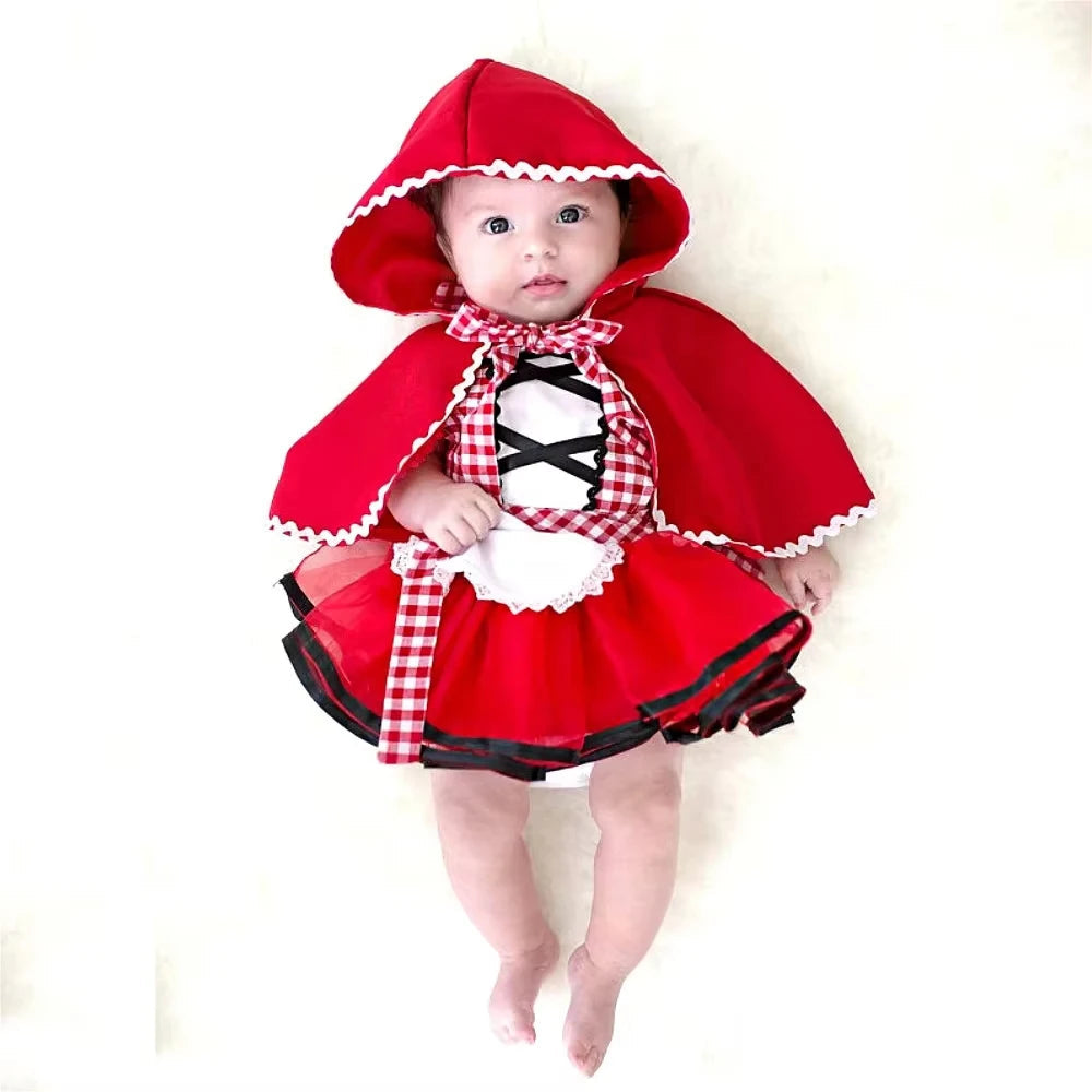 Cute Toddler Little Red Riding Hood Costume with Cape Halloween Princess Dress Up Outfit Toddler Girl Clothes Good Vibrations