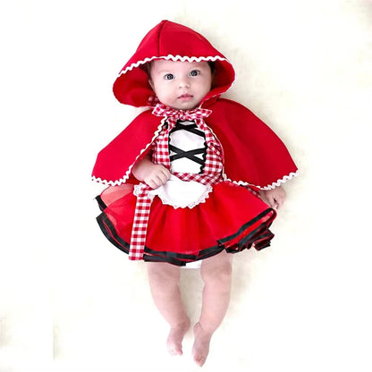Cute Toddler Little Red Riding Hood Costume with Cape Halloween Princess Dress Up Outfit Toddler Girl Clothes Good Vibrations