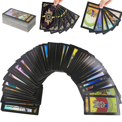 78 Holographic Tarot Cards with Guide Book Waterproof Future Telling Game for Beginners Edition Magician Tarot Deck Board Game Good Vibrations