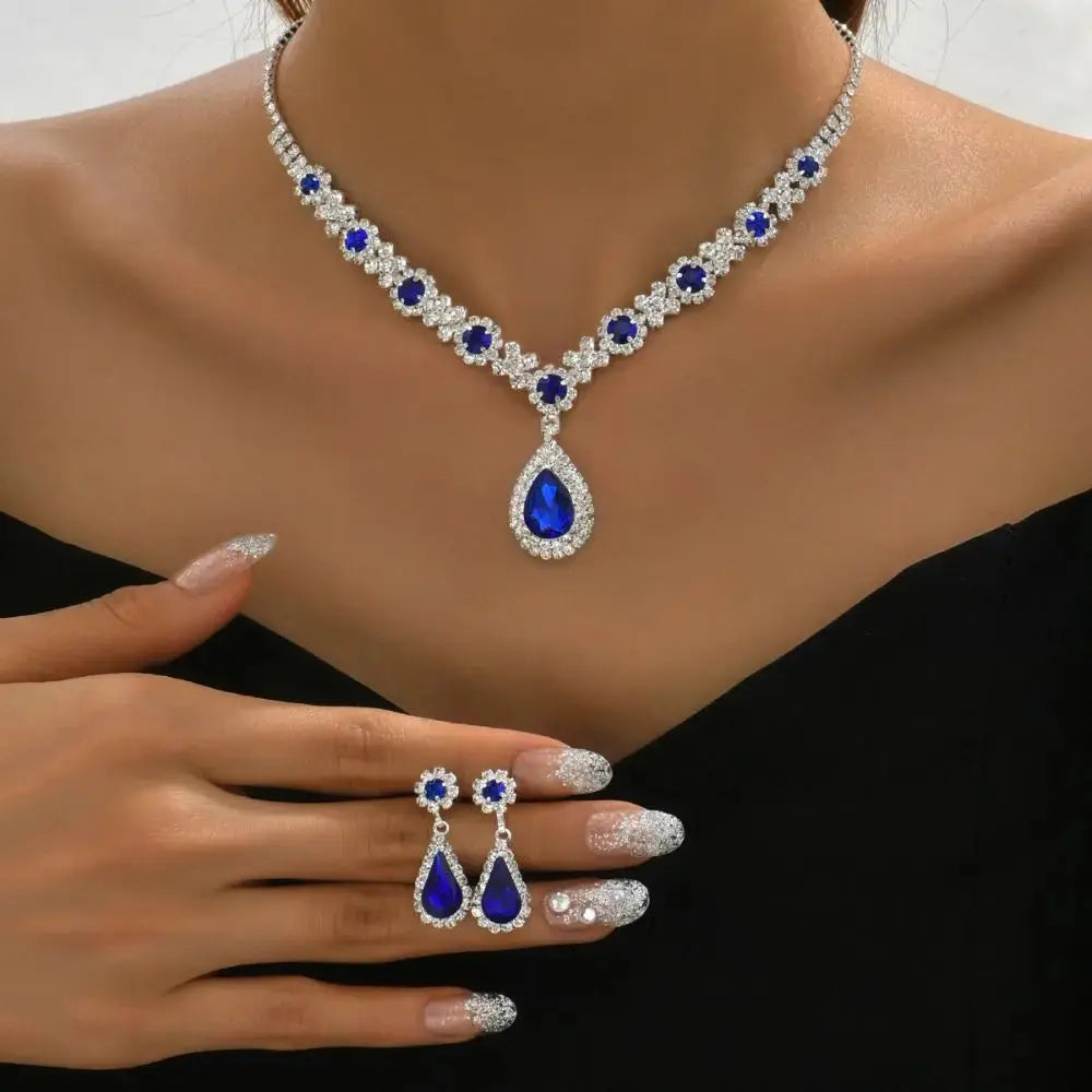 Fashionable Crystal Jewelry Necklace Earring Set Premium Luxury Pendant Necklace Original Design Inlaid Zircon Dangle Earrings Good Vibrations Adult Super Store