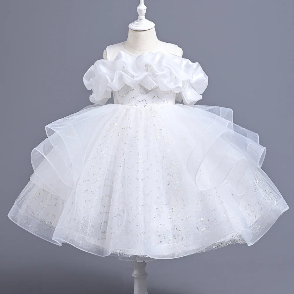 New Girl's Wedding Evening Dress Petal Sequin Mesh Sleeveless Dress Birthday Party School Graduation Party Dress Good Vibrations
