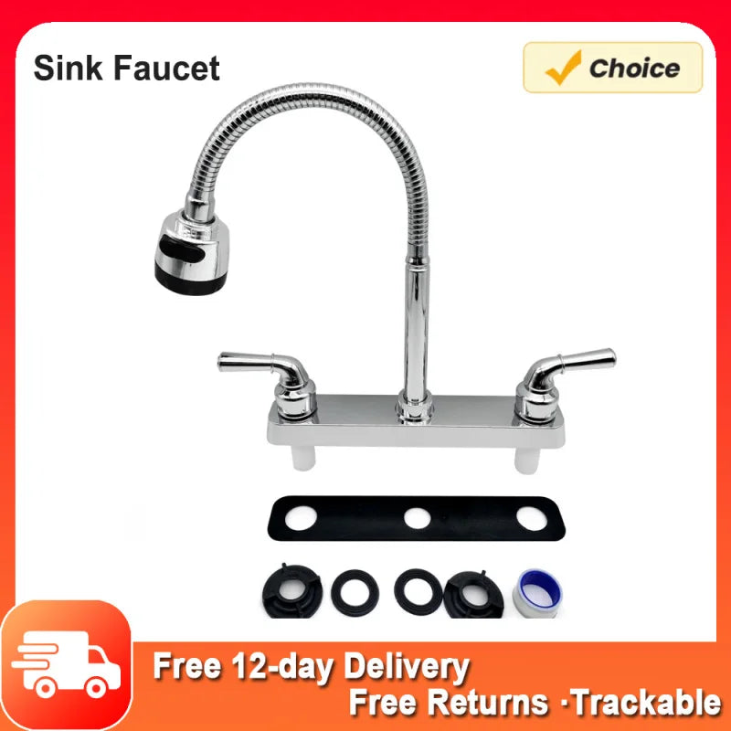 RV Faucet Replacement RV Kitchen Sink Faucet with 360 Degree Rotatable Sprayer Flexible Spout RV Bathroom Faucet Set Sink Faucet Good Vibrations