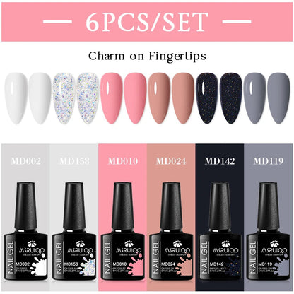 MSRUIOO 6pcs Nude Pink Gel Nail Polish Set Glitter Colorful Semi Permanent UV Gel Kits DIY Nail Art Painting Varnish Manicure Good Vibrations
