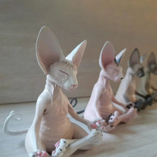 Whimsical Buddha Sphynx Cat Figurine Meditation Yoga Happy Cat Decor Art Sculptures Outdoor Garden Statues Figurine Good Vibrations