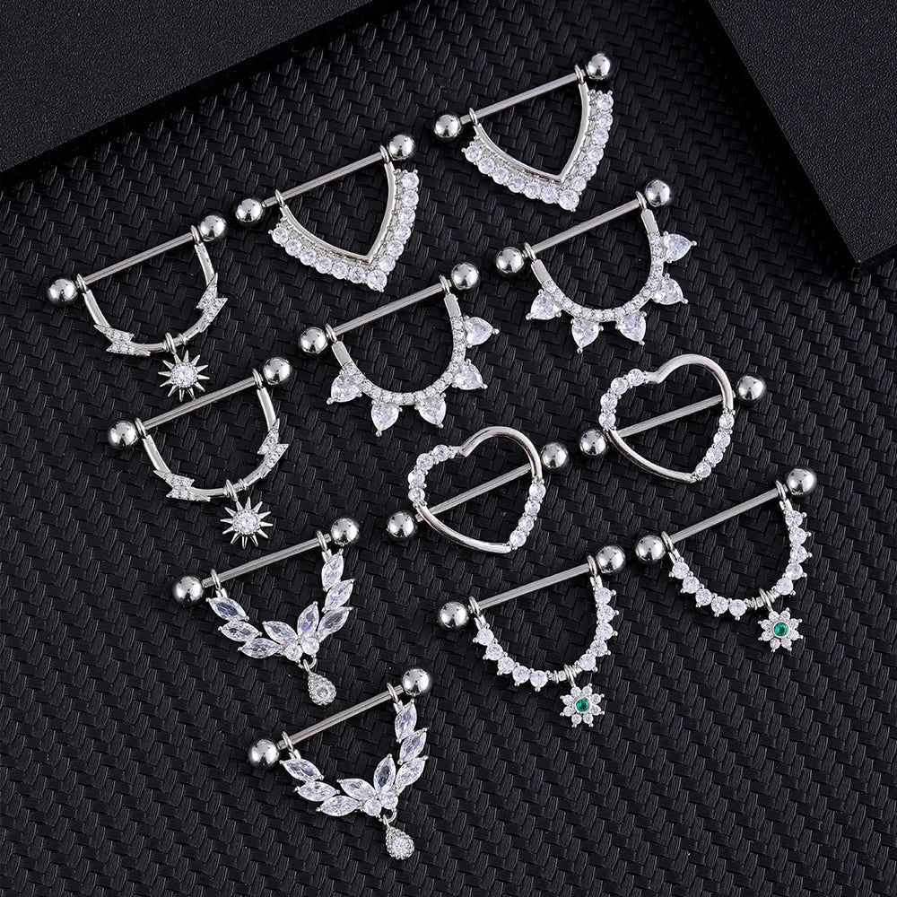 2pcs Both Sides Screwed Shield Barbell Nipple Rings 16mm Length Nipple Piercings Nonbril U-Shaped Dangled Heart Nipple Jewelry Good Vibrations