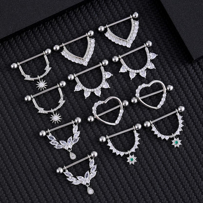 2pcs Both Sides Screwed Shield Barbell Nipple Rings 16mm Length Nipple Piercings Nonbril U-Shaped Dangled Heart Nipple Jewelry Good Vibrations