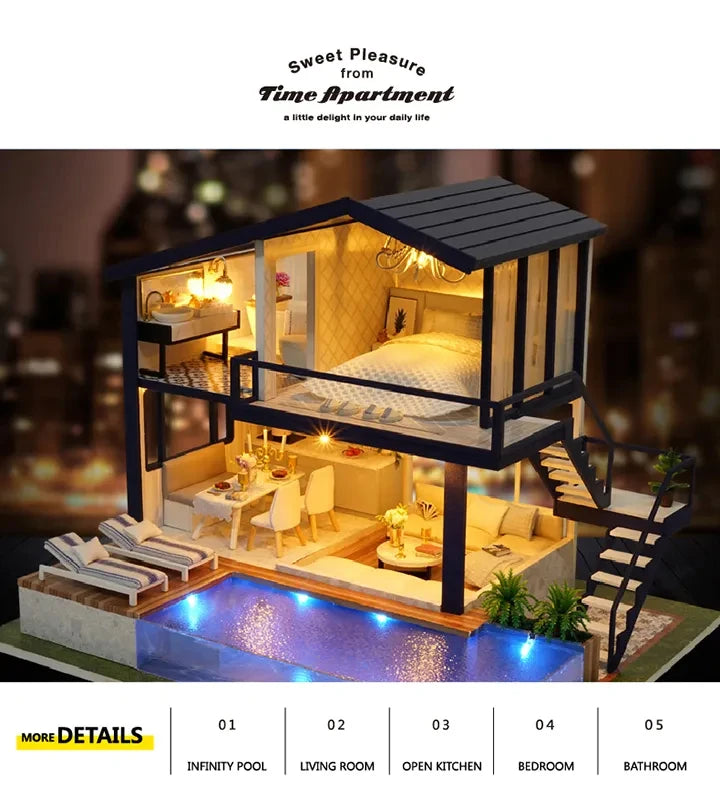 DIY Doll House Miniature Dollhouse With Furnitures Wooden House Miniaturas Toys For Children New Year Christmas Gift A Good Vibrations