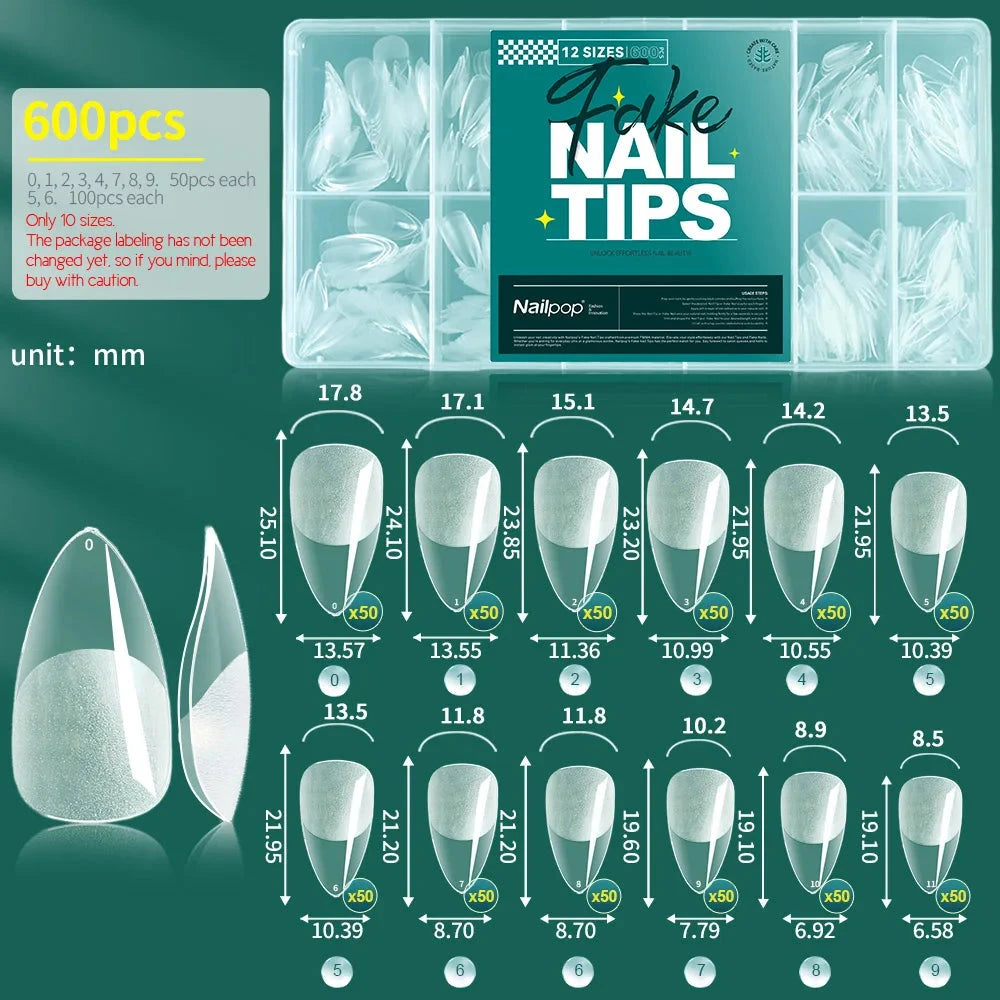 NAILPOP Soft Gel Nail Tips 600PCS Pre-Buff Full Cover Coffin Almond  Oval Shaped Nail Extenison Tips Half Matte Gel X Fake Nails Good Vibrations