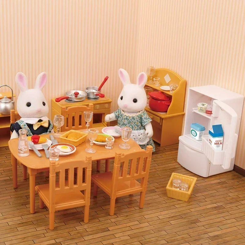 New Forest Family Microfilm Furniture Bathroon Kitchens Dining Bed Wardrobe Model Play House 1/12 Doll house Toys Birthday Gifts Good Vibrations