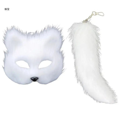 Faux Furs Foxes Tail Cats Mask Therian Mask and Tail Halloween Cosplays Party GOOD Vibrations