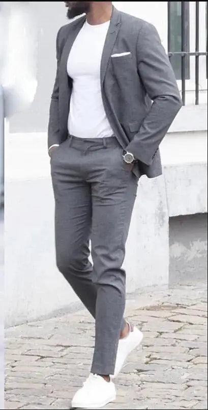 Casual Business Men Suits for Wedding 2 Pieces Suits Man Groom Tuxedos Slim Fit Peak Lapel Terno Masculino Costume Homme Good Vibrations