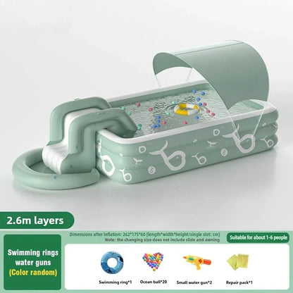 Inflatable Swimming Pool with Water Slide for Backyard Garden Party Foldable Kids Adults Family Pools PVC Swimming Pools Good Vibrations