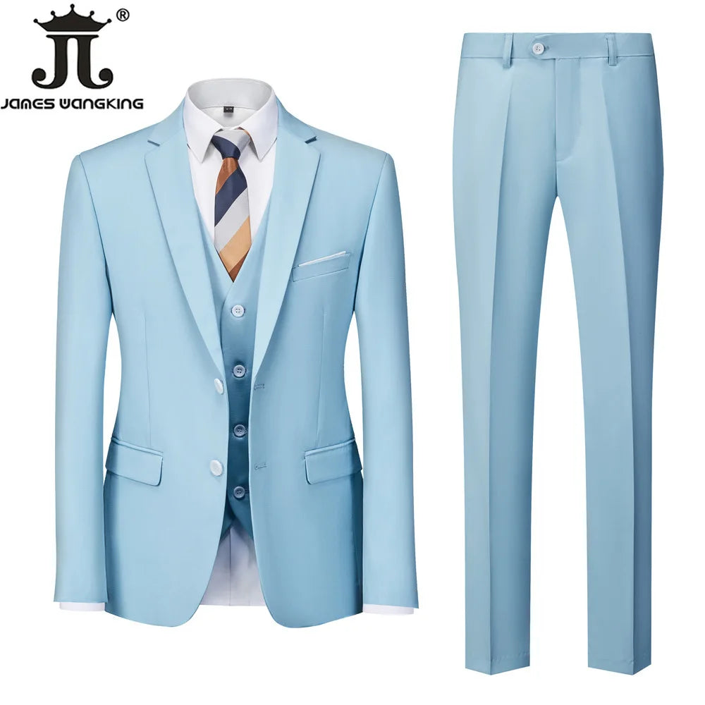 18 Color M-6XL ( Jacket + Vest + Pants ) Boutique Solid Color Men's Official Business Suit Bride's Wedding Dress Party Male Suit Good Vibrations