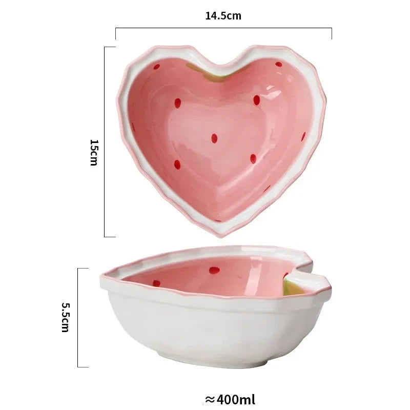 Strawberry Ramen Bowls and Spoons Creative Ceramic tablewear Anti-scald Instant Noodle Bowl Cute Strawberry Bowl Pretty Bowl Good Vibrations