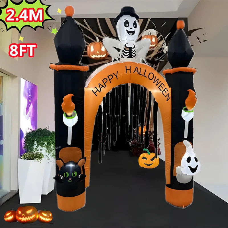 Halloween Inflatable Arch /Pumpkin Cat Model with LED Light Large Christmas Outdoor Decor Holiday Ornament Courtyard Prop Good Vibrations