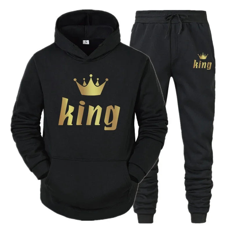King And Queen Couple Outfit Hoodie and Jogger Pants High Quality Men Women Daily Casual Sport Jogging Suit King Queen Tracksuit Good Vibrations