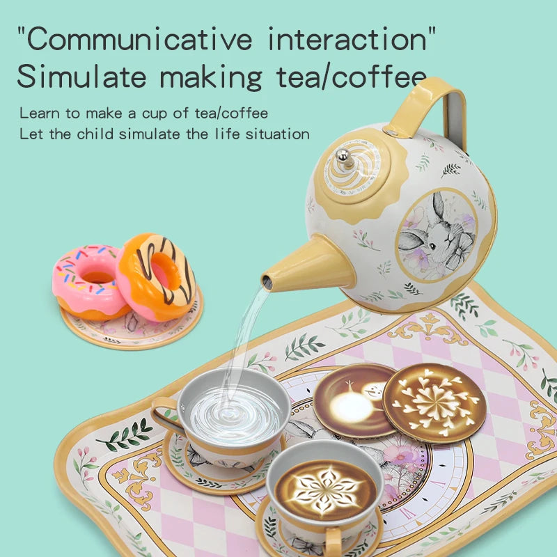 Tea Party Pretend Play Toys Kitchen Coffee Tea Set Afternoon Tea Food Dessert Cake Bread Educational Toy Birthday Christmas Gift Good Vibrations