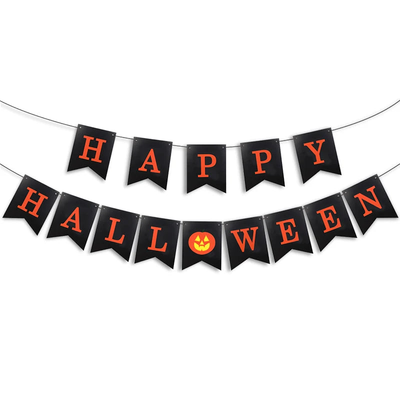 Halloween Party Paper Garland Bat Pumpkin Banner 2025 Happy Halloween Party Decoration for Home Trick or Treat Hanging Pendants Good Vibrations