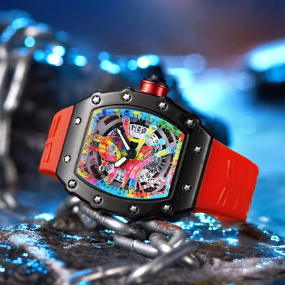 Fashion Mechanical Man Watches Classic Colorful RM Desgin Automatic Visable Wristwatch Causal Men Watch Rubber Strap Belt Good Vibrations