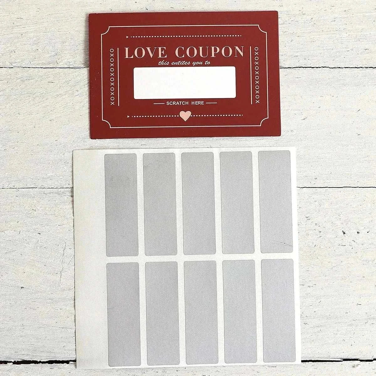 Scratch-off love coupons set, DIY Valentine gift, 10 pieces.