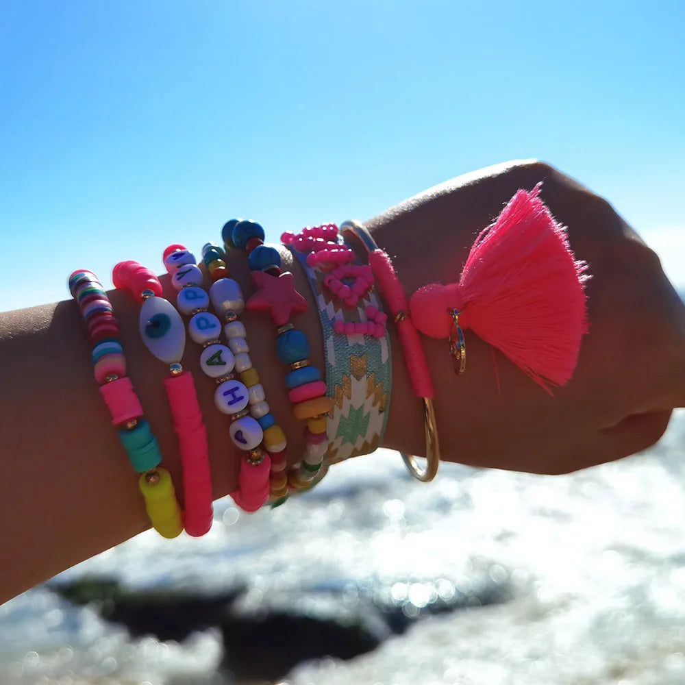 Bracelets Women Evil Eye Bracelet Summer Boho Tassel Chic Beads Pulseras Mujer Bohemian Jewelry Handmade Gift Good Vibrations