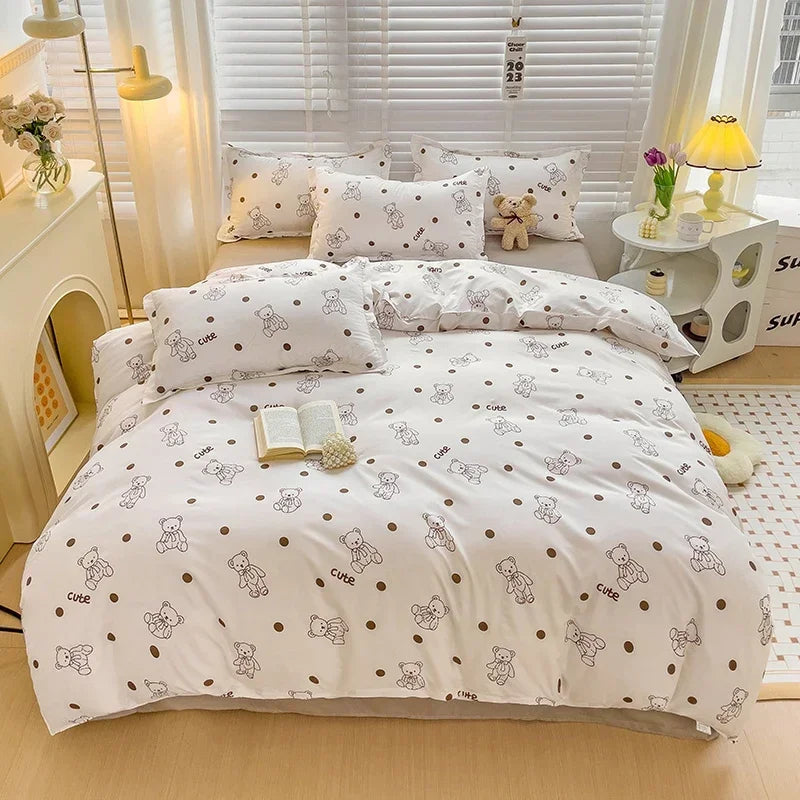 Cartoon Style Bed Sheet Set For Kids Cute Bunny Printed Bedding Set Breathable Durable постельное белье 이불세트 Queen/King Bedding Good Vibrations