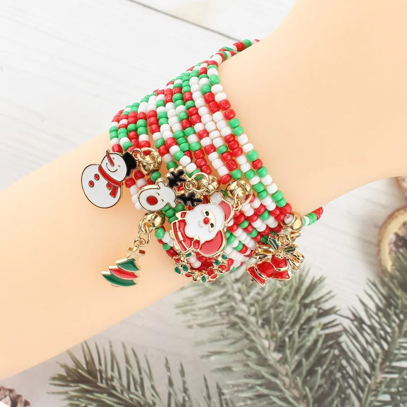 Christmas Necklaces for Women Girls Handmade Rice Beads X'mas Tree Santa Claus Snowman Gift Necklace Pendant New Year Jewelry Good Vibrations