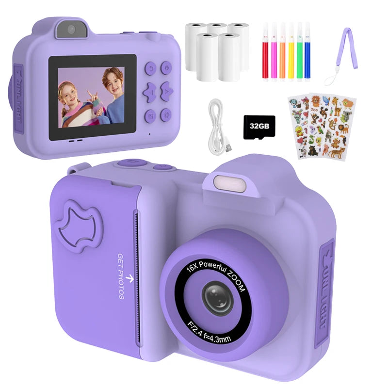 Kids Camera Instant Print 32G Digital Camera For Children Color Pens Thermal Printing Paper Boys Girls Christmas Gifts Toys Good Vibrations