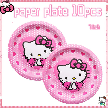 Hello Kitty Birthday Party Decoration Disposable Tableware Cup Plate Tablecloth Balloons Baby Shower Girls Party favors Supplies Good Vibrations