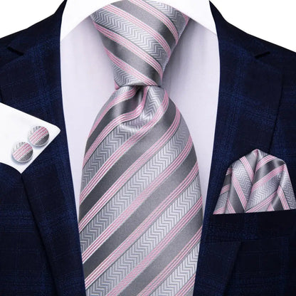 Black Red Striped Silk Wedding Tie For Men Handky Cufflink Gift Men Necktie Fashion Business Party Dropshiping Hi-Tie Designer Good Vibrations