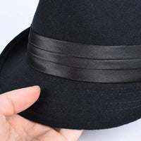 Classic Fedora Men's Hats 2025 Casual Short Sleeve Trilby Top Hat French England Elegant Ribbon Jazz Cap Fedoras Black Felt Hat Good Vibrations