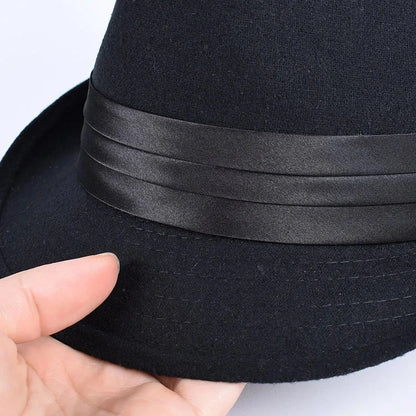 Classic Fedora Men's Hats 2025 Casual Short Sleeve Trilby Top Hat French England Elegant Ribbon Jazz Cap Fedoras Black Felt Hat Good Vibrations