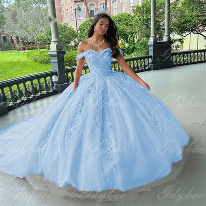Ball Wedding Beauty Pageant Pink Off-Shoulder Dance Party For  Party Lace Tulle Court Train Formal Birthday Princess Gowns Good Vibrations