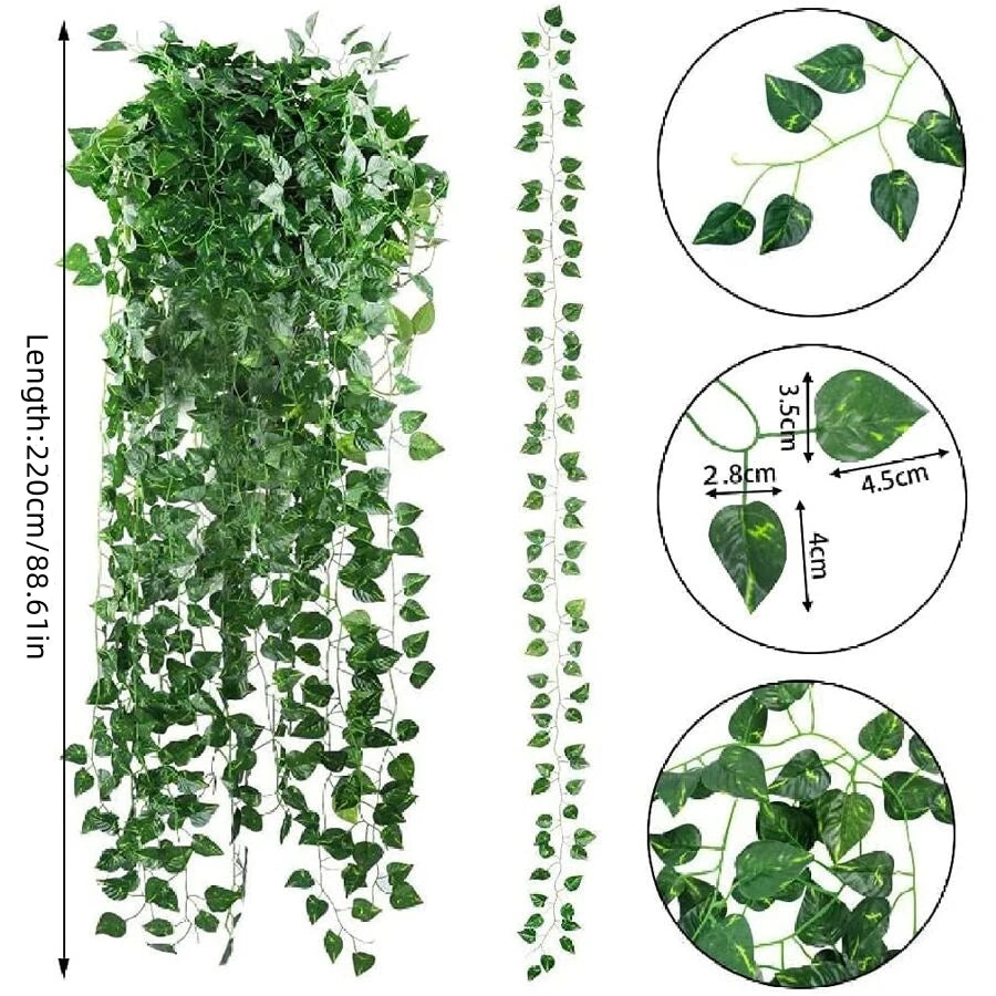 11/4.4M Artificial Plant Green Ivy Leaf Garland Fake Plant Creeper Hanging Vine Outdoor DIY Garden Wall Wedding Party Home Decor Good Vibrations