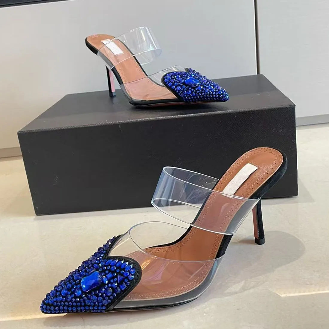 High heeled shoes for women, 2026 new style, half toe slippers for women, pointed thin heels, sexy rhinestones, and air cooling Good Vibrations