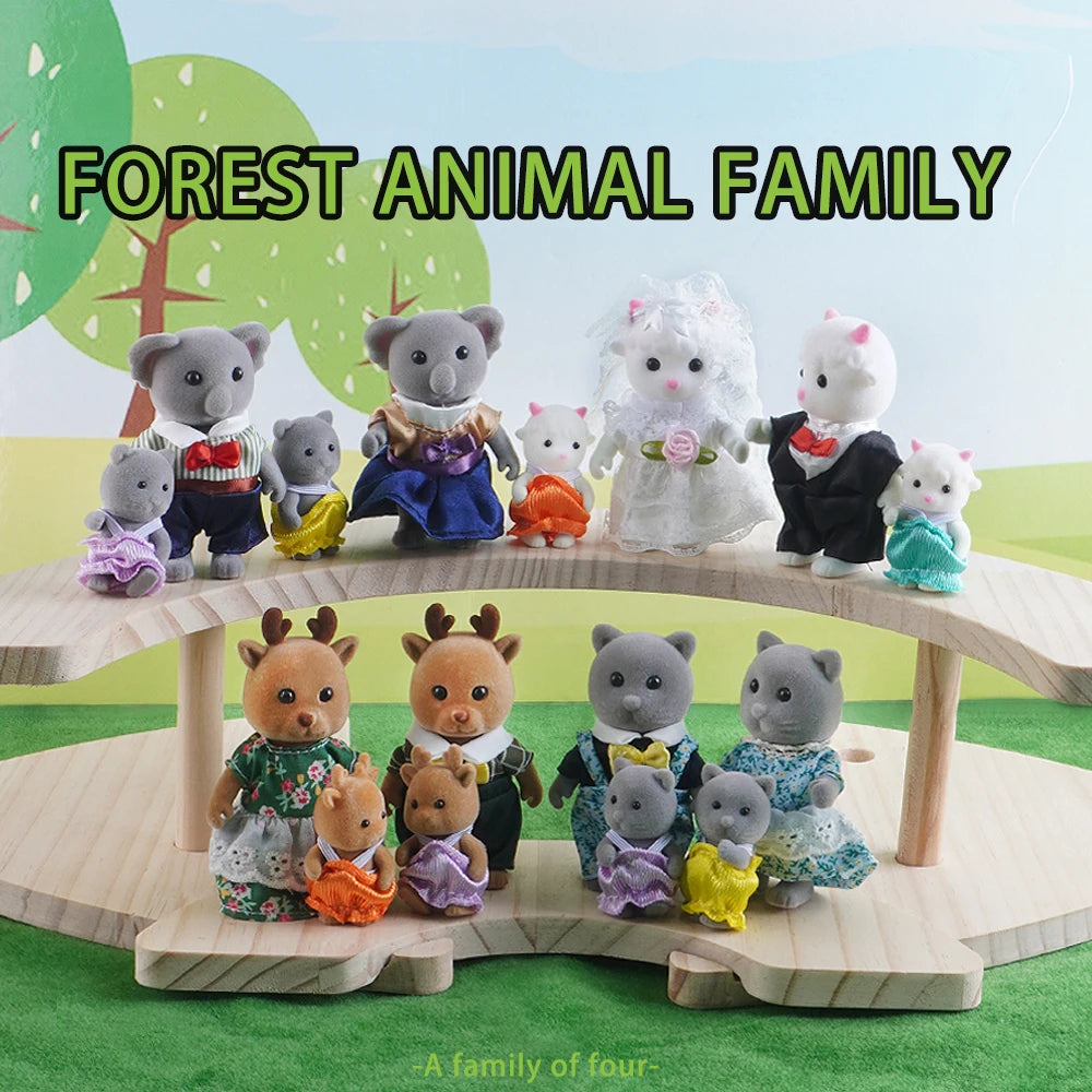 Box Packing Forest Family Reindeer Bunny Panda Animal Simulation Dollhouse Playset Play House Toy Accessories Xmas Gift for kids Good Vibrations